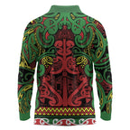 Aotearoa Iwi Ngati Hine Long Sleeve Polo Shirt Maori Wharenui House Tribal Pattern