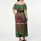 Aotearoa Iwi Ngati Hine Off Shoulder Maxi Dress Maori Wharenui House Tribal Pattern