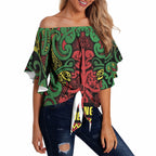 Aotearoa Iwi Ngati Hine Off Shoulder Wrap Waist Top Maori Wharenui House Tribal Pattern