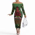 Aotearoa Iwi Ngati Hine Off The Shoulder Long Sleeve Dress Maori Wharenui House Tribal Pattern