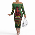 Aotearoa Iwi Ngati Hine Off The Shoulder Long Sleeve Dress Maori Wharenui House Tribal Pattern