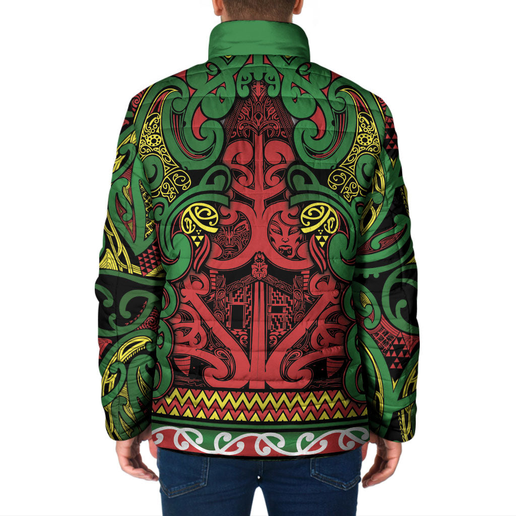 Aotearoa Iwi Ngati Hine Padded Jacket Maori Wharenui House Tribal Pattern
