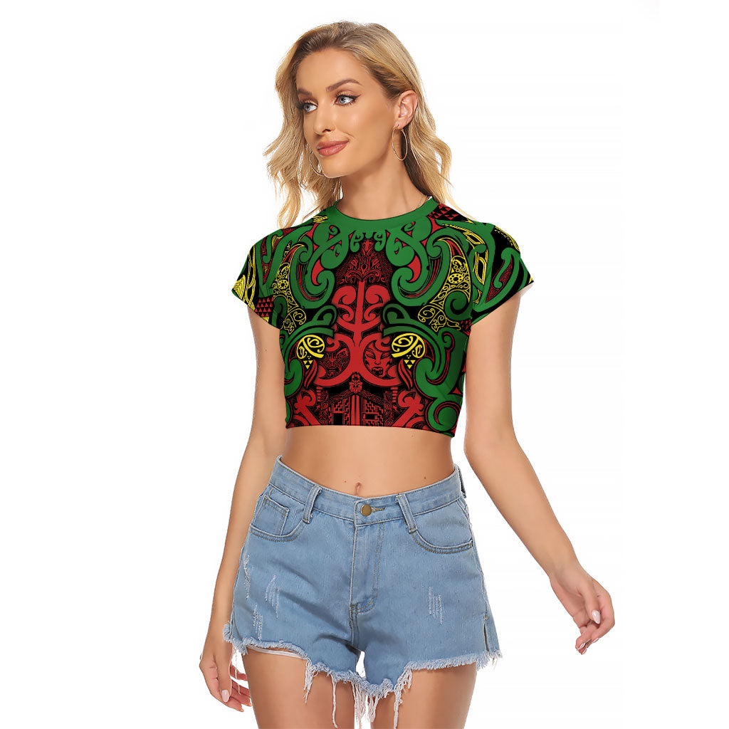 Aotearoa Iwi Ngati Hine Raglan Cropped T Shirt Maori Wharenui House Tribal Pattern