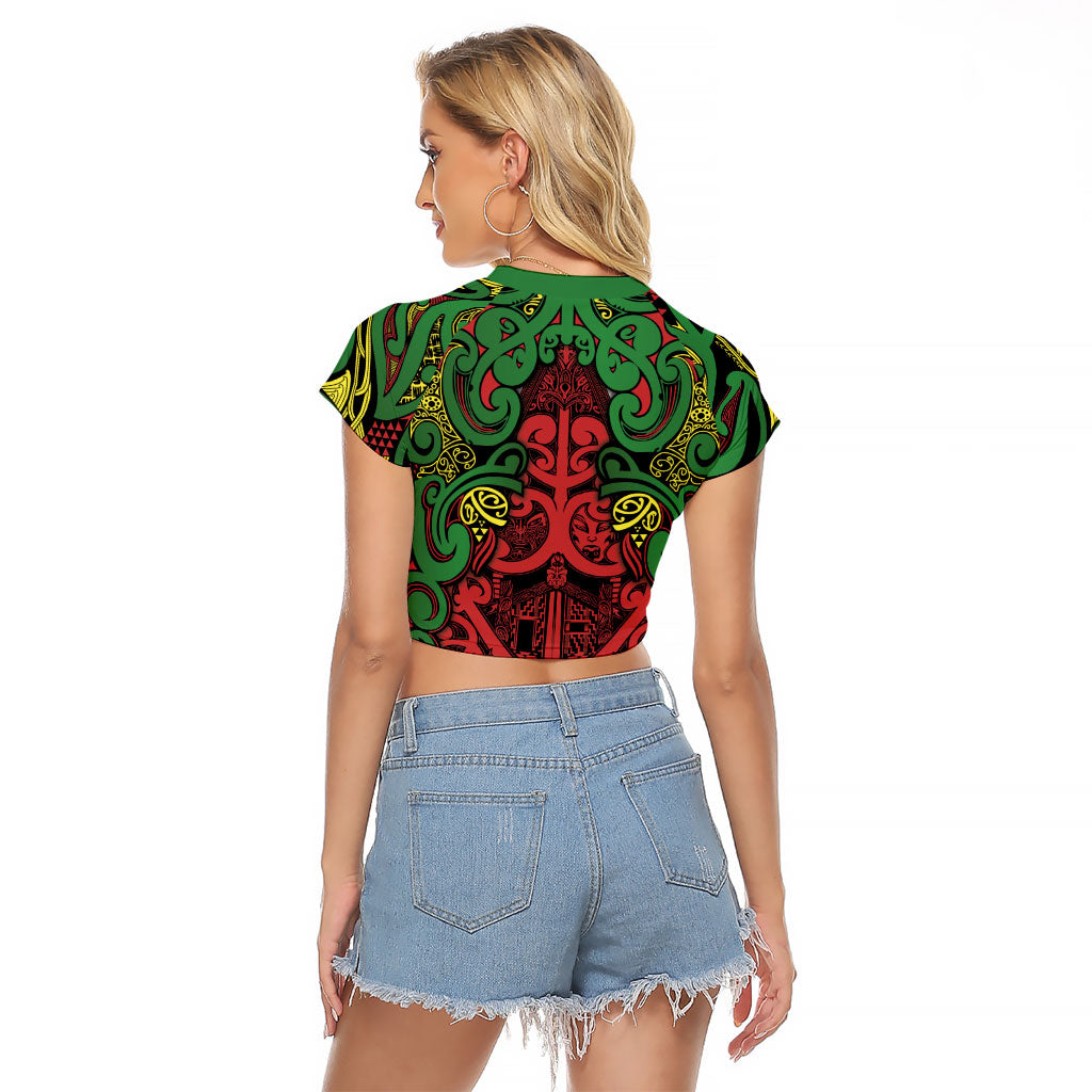 Aotearoa Iwi Ngati Hine Raglan Cropped T Shirt Maori Wharenui House Tribal Pattern