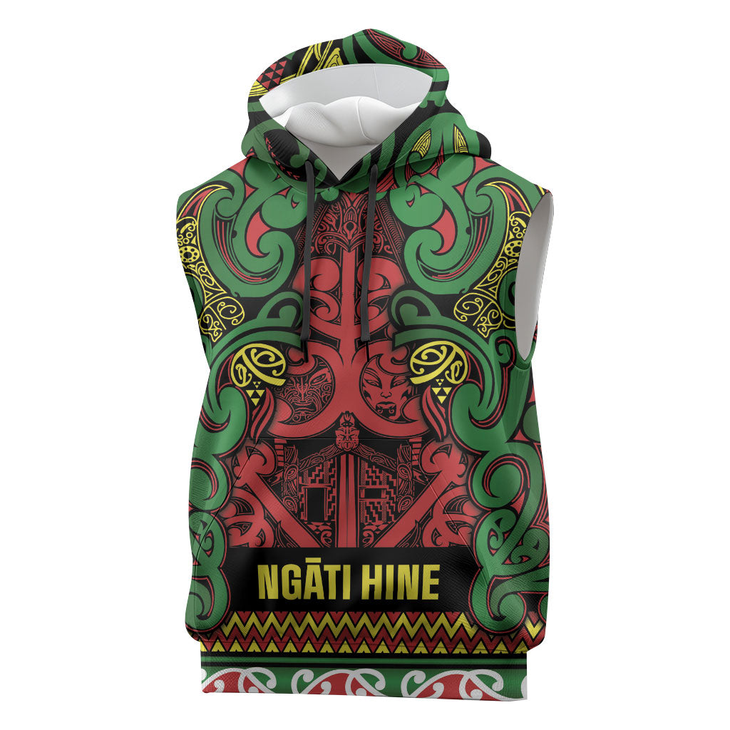 Aotearoa Iwi Ngati Hine Sleeveless Hoodie Maori Wharenui House Tribal Pattern