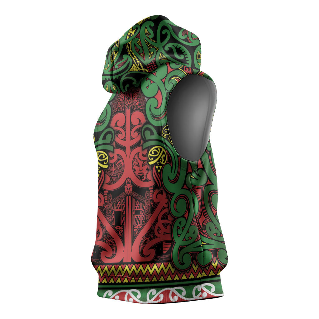 Aotearoa Iwi Ngati Hine Sleeveless Hoodie Maori Wharenui House Tribal Pattern