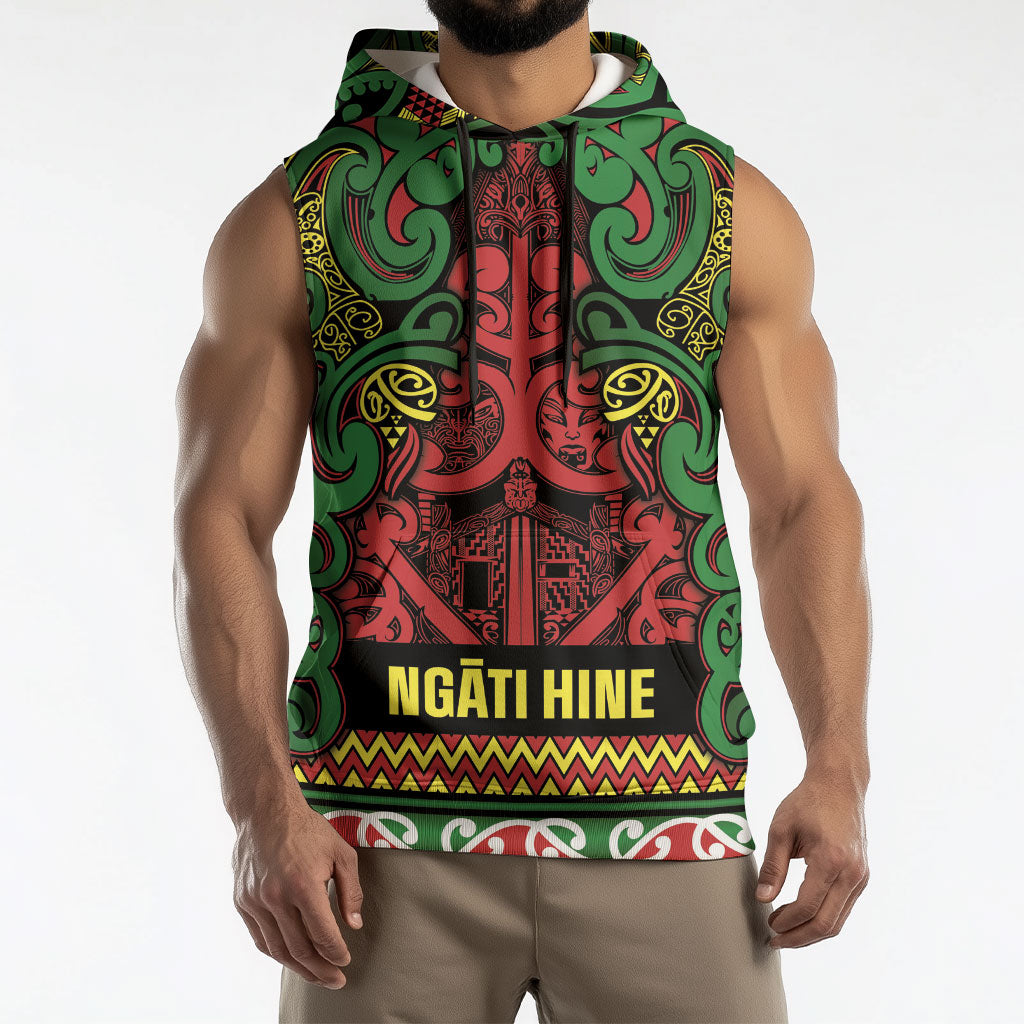 Aotearoa Iwi Ngati Hine Sleeveless Hoodie Maori Wharenui House Tribal Pattern