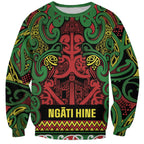 Aotearoa Iwi Ngati Hine Sweatshirt Maori Wharenui House Tribal Pattern