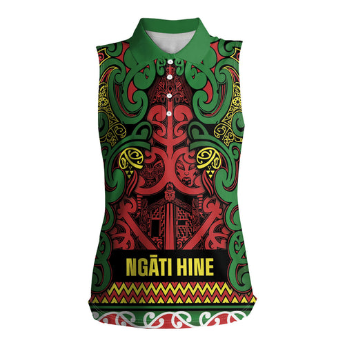 Aotearoa Iwi Ngati Hine Women Sleeveless Polo Shirt Maori Wharenui House Tribal Pattern