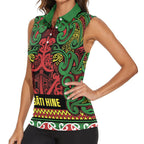 Aotearoa Iwi Ngati Hine Women Sleeveless Polo Shirt Maori Wharenui House Tribal Pattern