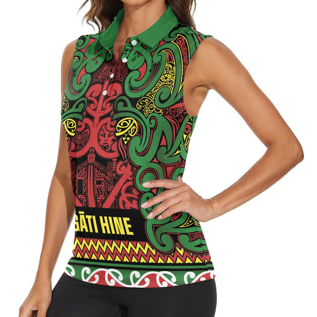 Aotearoa Iwi Ngati Hine Women Sleeveless Polo Shirt Maori Wharenui House Tribal Pattern