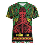 Aotearoa Iwi Ngati Hine Women V-Neck T-Shirt Maori Wharenui House Tribal Pattern