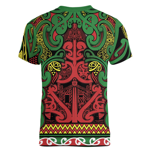 Aotearoa Iwi Ngati Hine Women V-Neck T-Shirt Maori Wharenui House Tribal Pattern