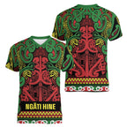 Aotearoa Iwi Ngati Hine Women V-Neck T-Shirt Maori Wharenui House Tribal Pattern