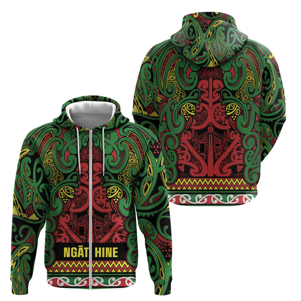Aotearoa Iwi Ngati Hine Zip Hoodie Maori Wharenui House Tribal Pattern