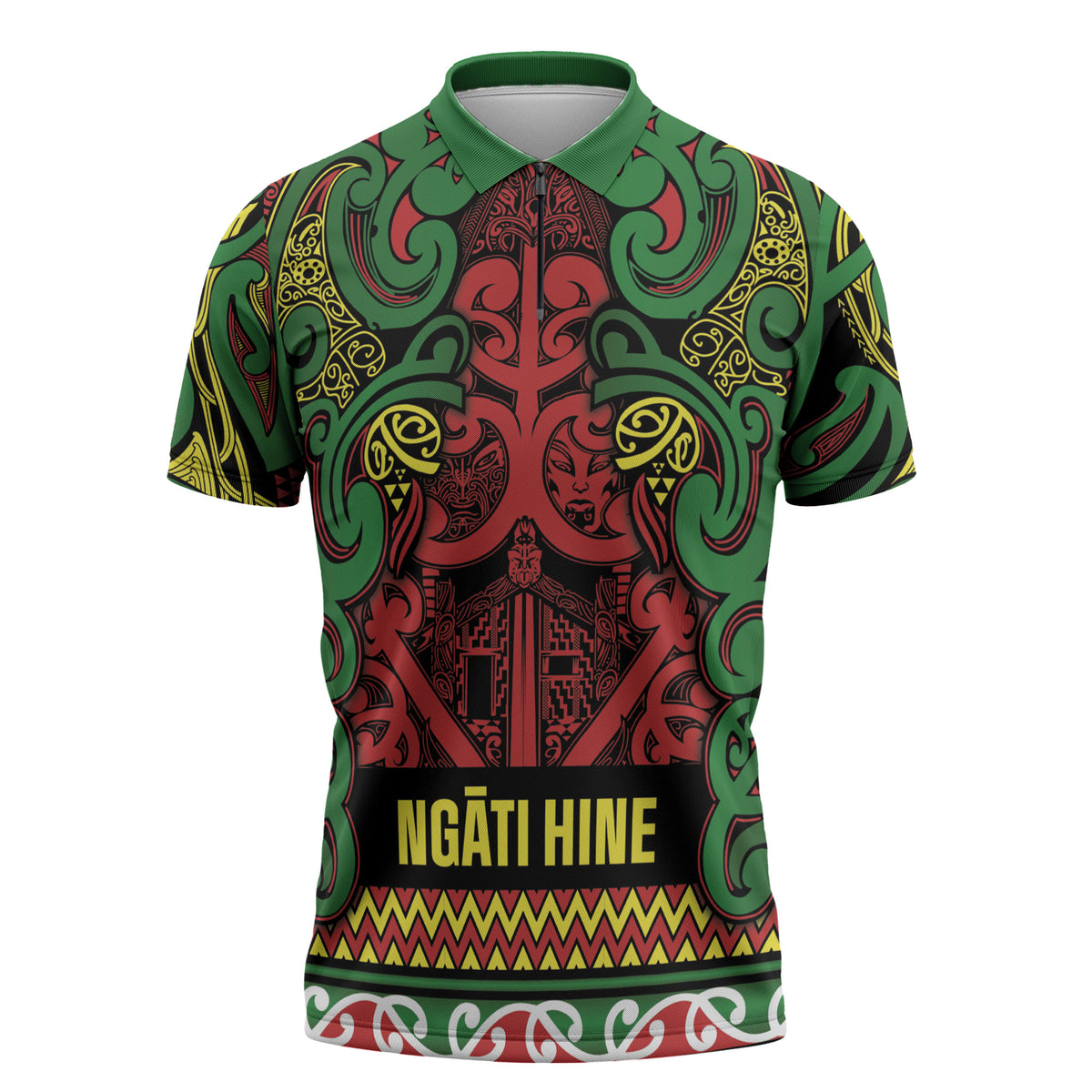 Aotearoa Iwi Ngati Hine Zipper Polo Shirt Maori Wharenui House Tribal Pattern