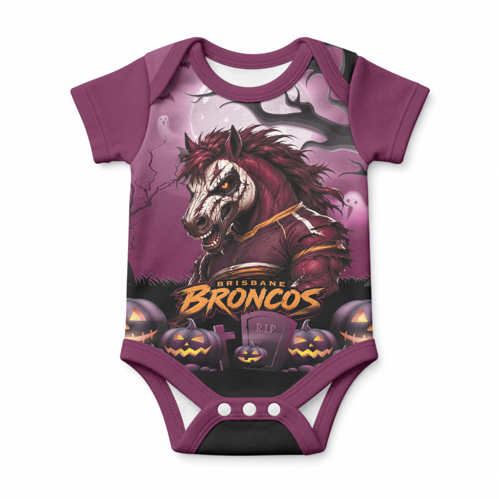 Custom Halloween Brisbane Broncos Baby Onesie Spooky Australia Mascot Rugby