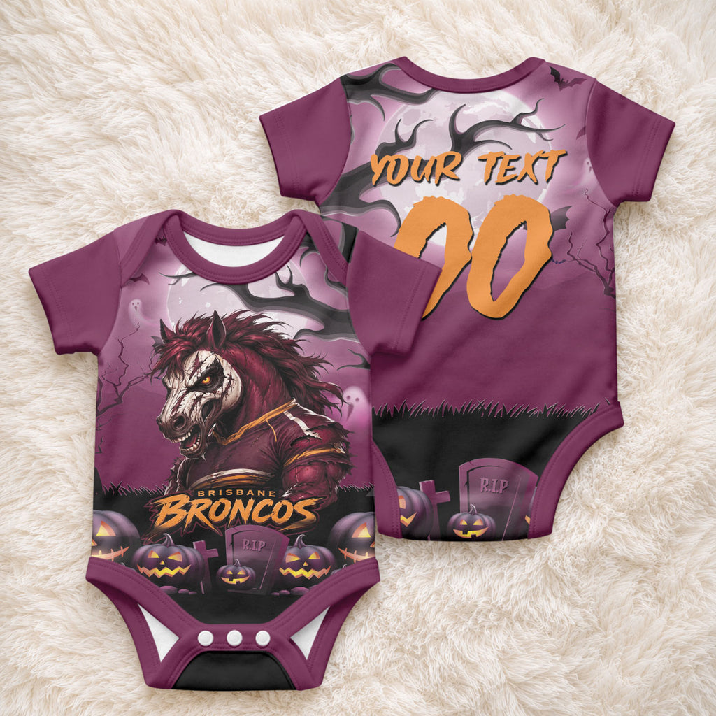 Custom Halloween Brisbane Broncos Baby Onesie Spooky Australia Mascot Rugby
