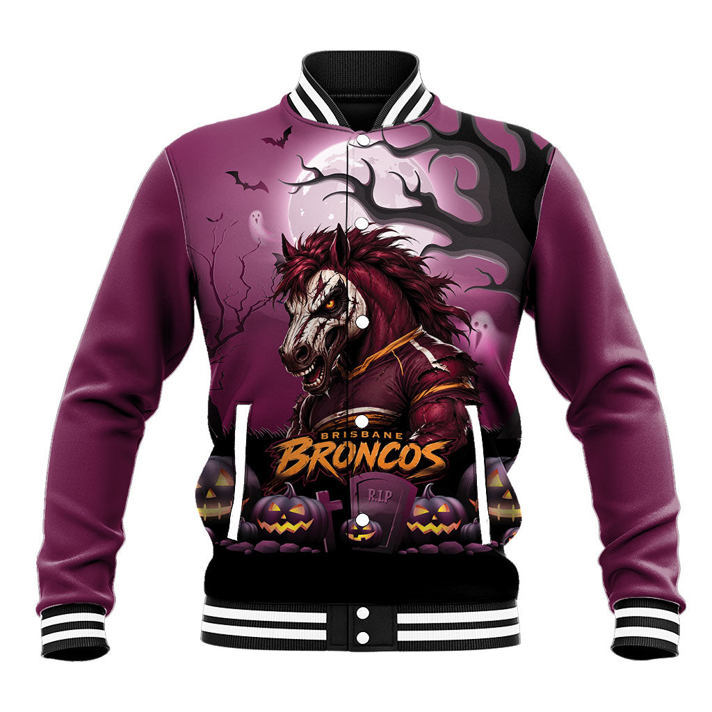 Custom Halloween Brisbane Broncos Baseball Jacket Spooky Australia Mascot Rugby