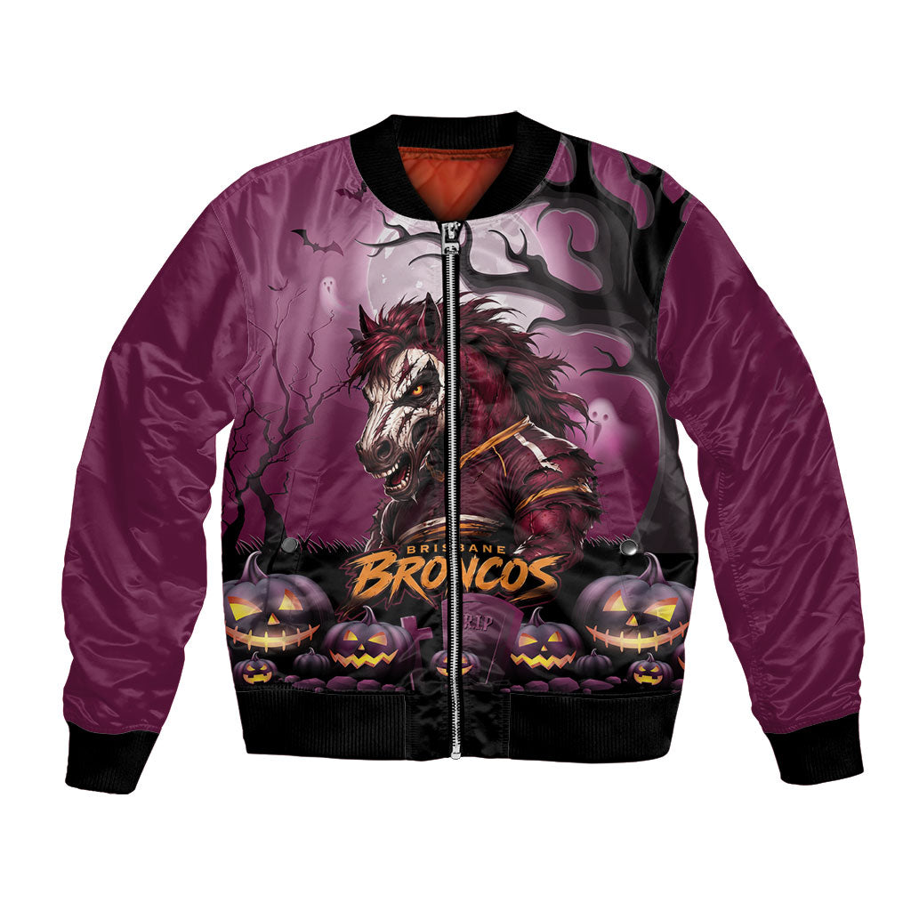 Custom Halloween Brisbane Broncos Bomber Jacket Spooky Australia Mascot Rugby