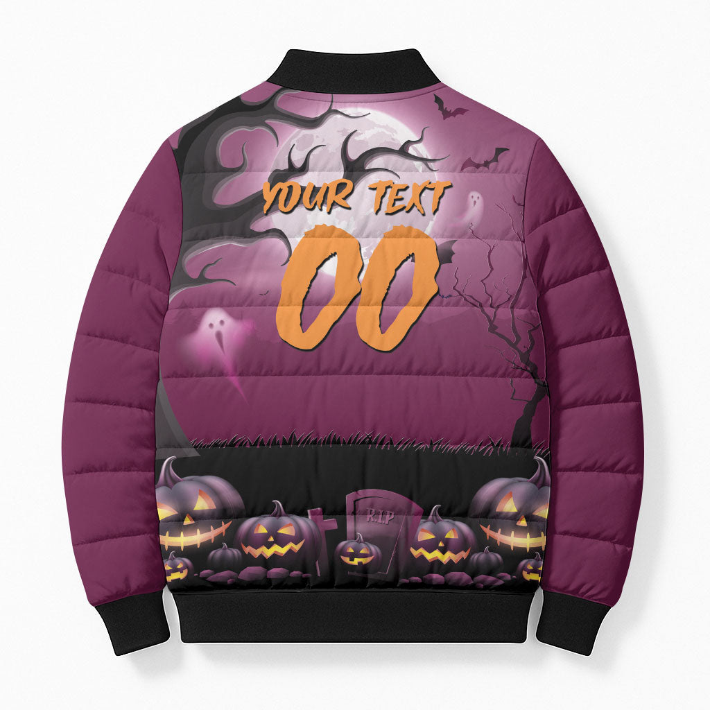 Custom Halloween Brisbane Broncos Bomber Puffer Jacket Spooky Australia Mascot Rugby