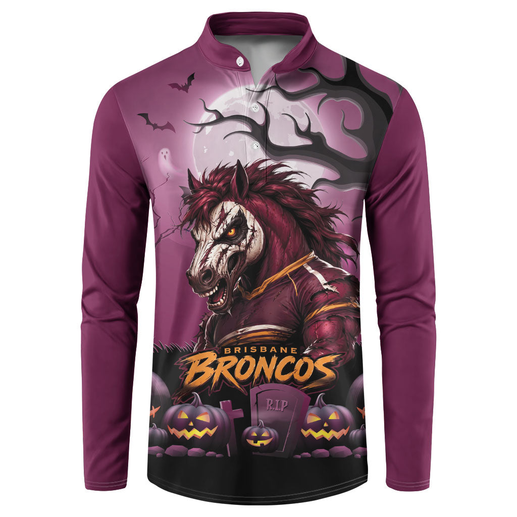 Custom Halloween Brisbane Broncos Button Sweatshirt Spooky Australia Mascot Rugby