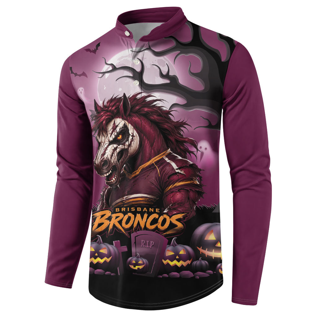 Custom Halloween Brisbane Broncos Button Sweatshirt Spooky Australia Mascot Rugby