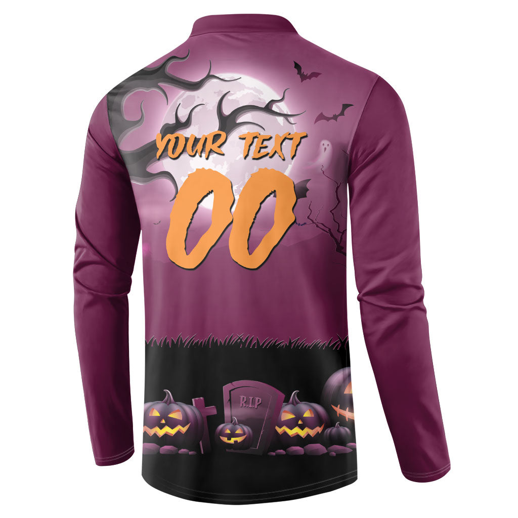 Custom Halloween Brisbane Broncos Button Sweatshirt Spooky Australia Mascot Rugby