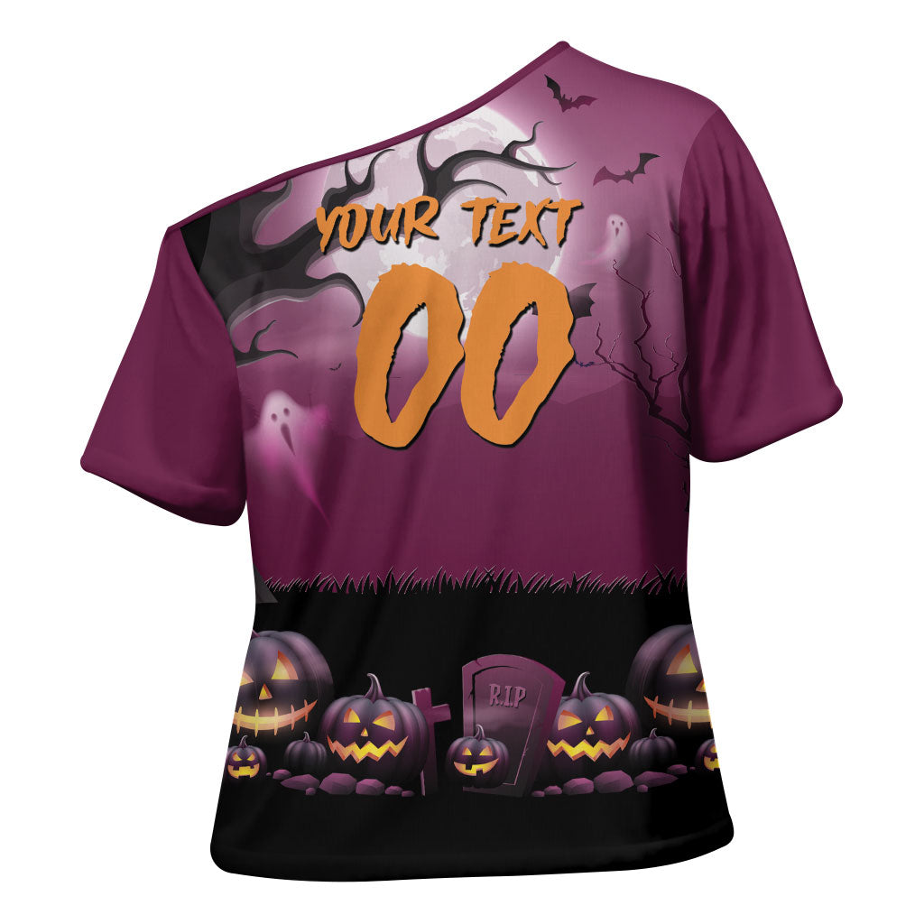 Custom Halloween Brisbane Broncos Cross Shoulder Shirt Spooky Australia Mascot Rugby