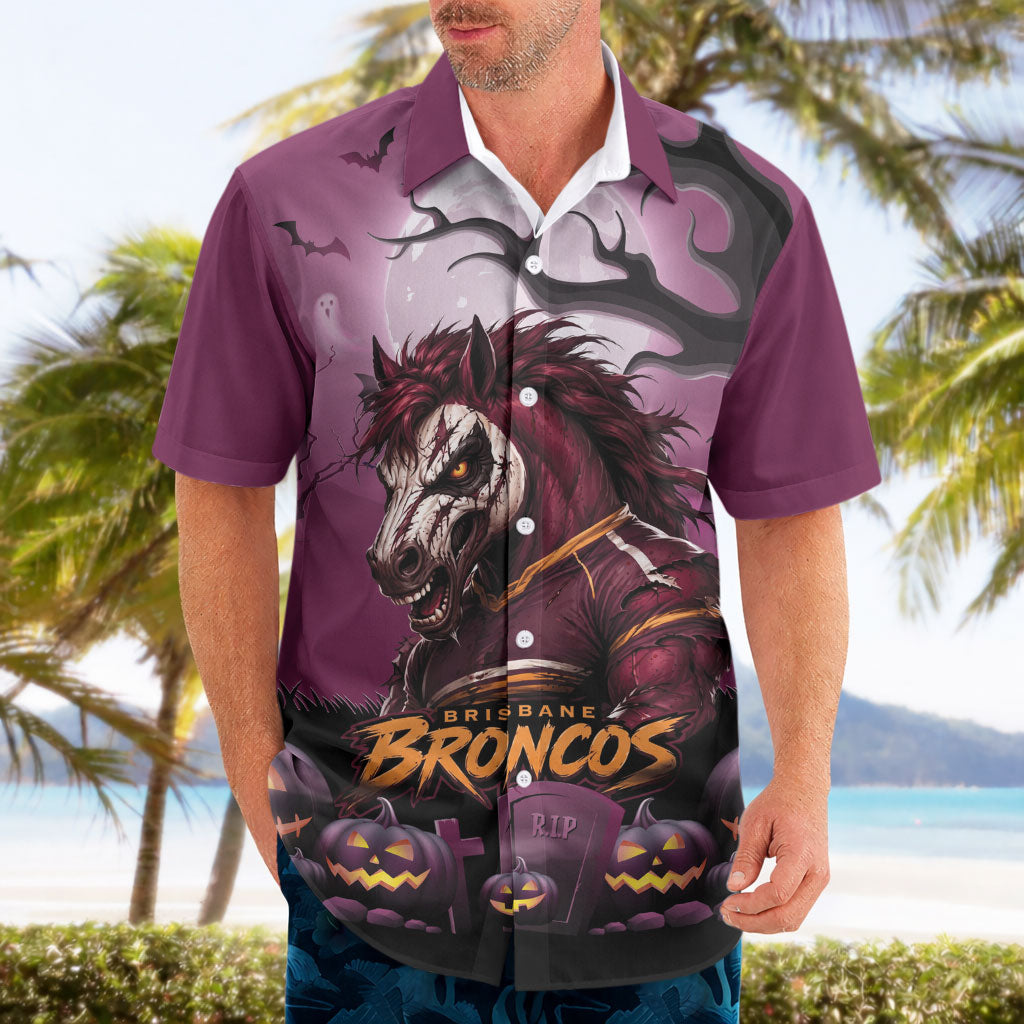 Custom Halloween Brisbane Broncos Hawaiian Shirt Spooky Australia Mascot Rugby