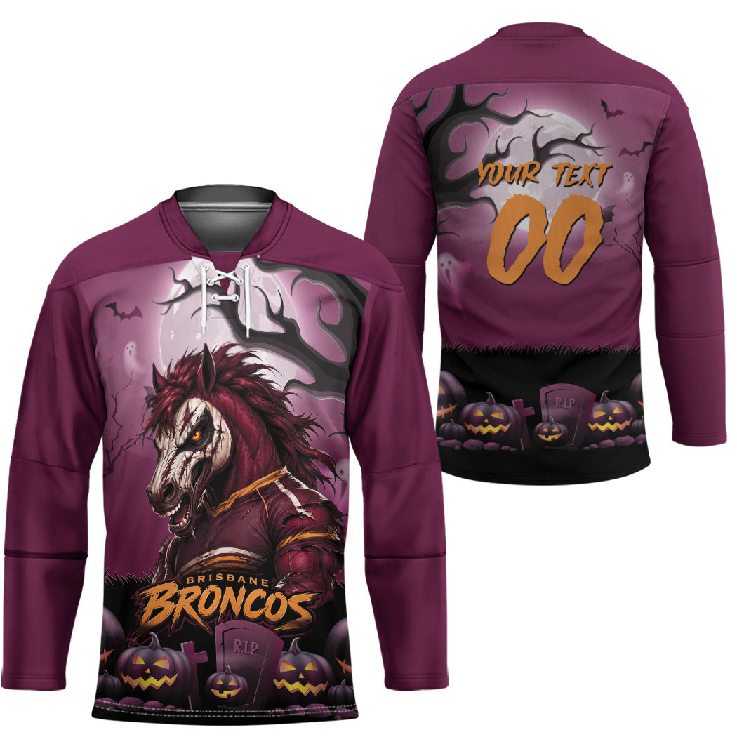 Custom Halloween Brisbane Broncos Hockey Jersey Spooky Australia Mascot Rugby