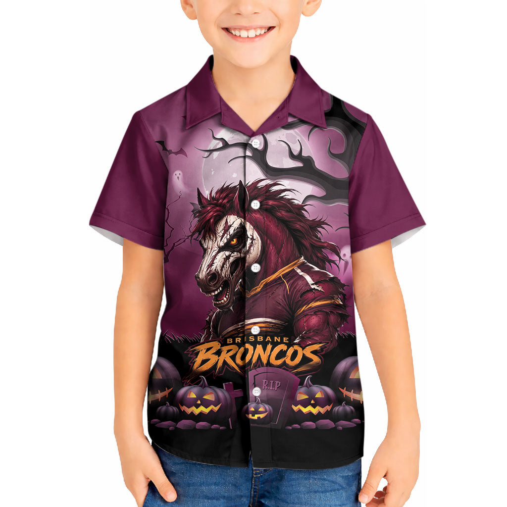 Custom Halloween Brisbane Broncos Kid Hawaiian Shirt Spooky Australia Mascot Rugby