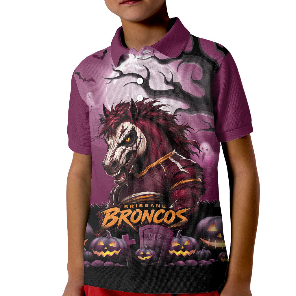 Custom Halloween Brisbane Broncos Kid Polo Shirt Spooky Australia Mascot Rugby