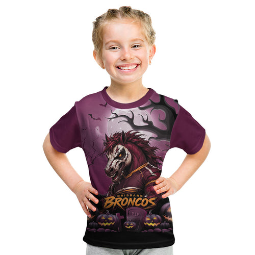 Custom Halloween Brisbane Broncos Kid T Shirt Spooky Australia Mascot Rugby