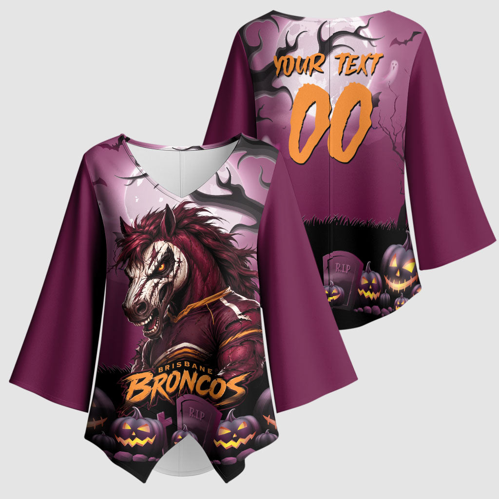 Custom Halloween Brisbane Broncos Kimono Sleeve Blouse Spooky Australia Mascot Rugby
