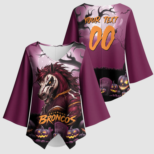 Custom Halloween Brisbane Broncos Kimono Sleeve Blouse Spooky Australia Mascot Rugby