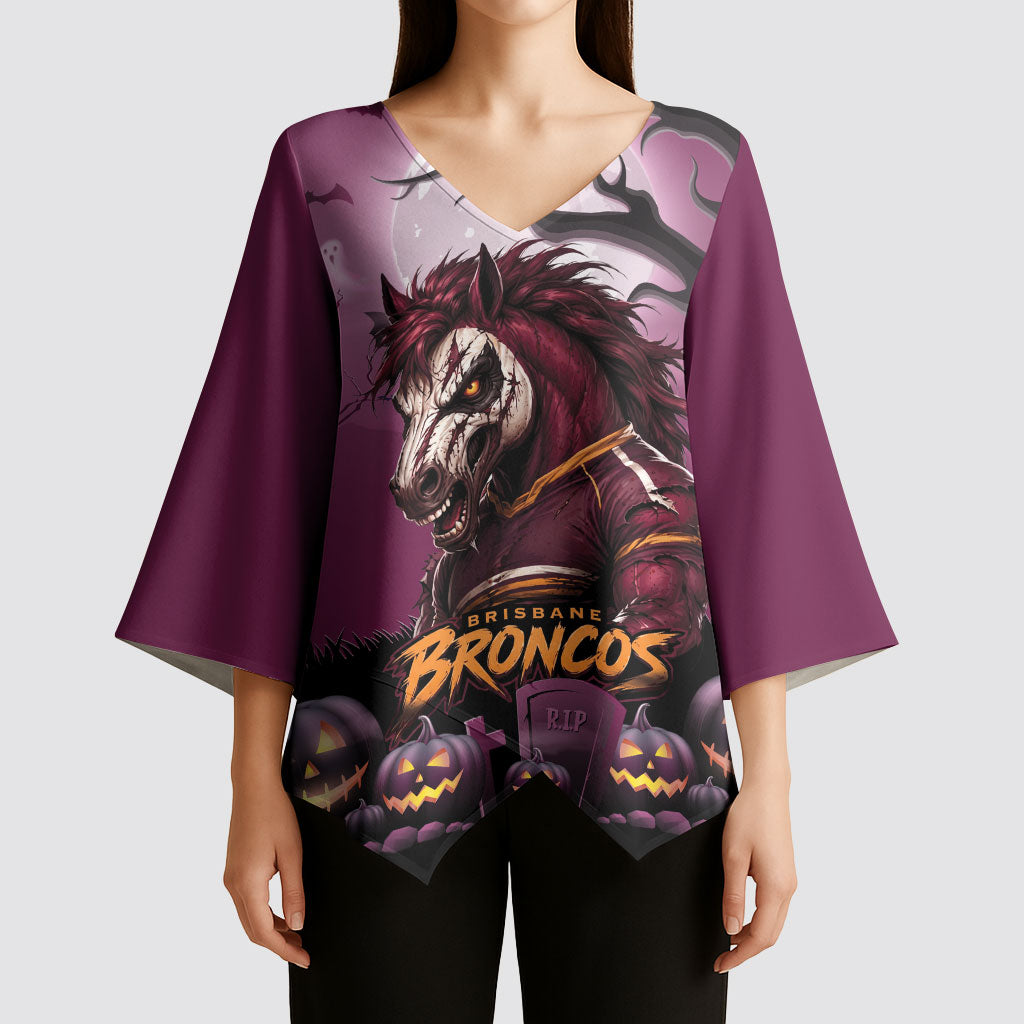 Custom Halloween Brisbane Broncos Kimono Sleeve Blouse Spooky Australia Mascot Rugby