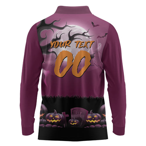 Custom Halloween Brisbane Broncos Long Sleeve Polo Shirt Spooky Australia Mascot Rugby