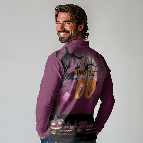 Custom Halloween Brisbane Broncos Long Sleeve Polo Shirt Spooky Australia Mascot Rugby