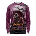Custom Halloween Brisbane Broncos Long Sleeve Shirt Spooky Australia Mascot Rugby