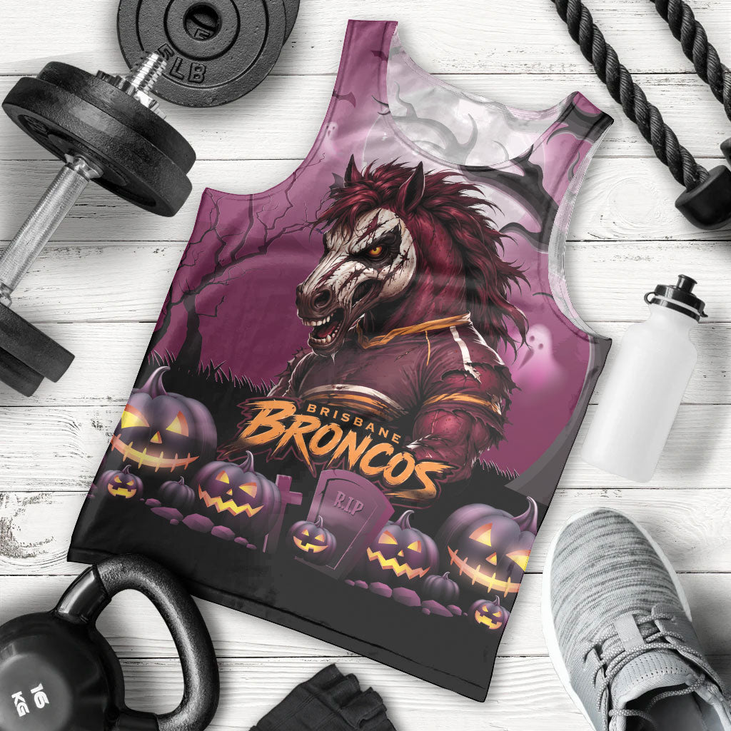 Custom Halloween Brisbane Broncos Men Tank Top Spooky Australia Mascot Rugby