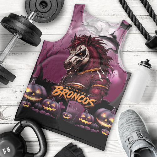 Custom Halloween Brisbane Broncos Men Tank Top Spooky Australia Mascot Rugby