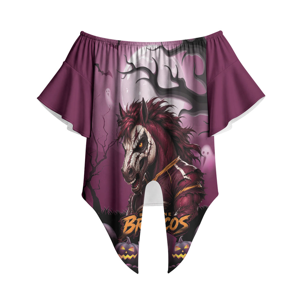 Custom Halloween Brisbane Broncos Off Shoulder Wrap Waist Top Spooky Australia Mascot Rugby