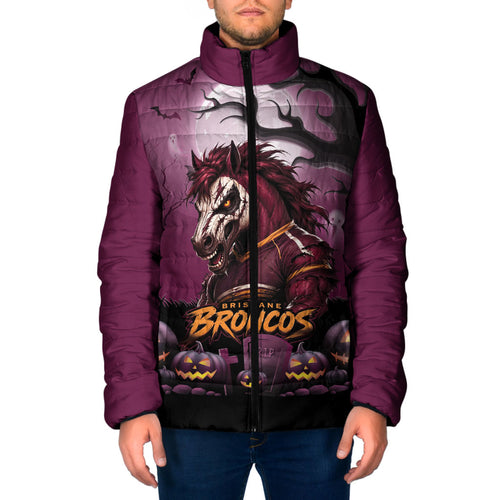 Custom Halloween Brisbane Broncos Padded Jacket Spooky Australia Mascot Rugby