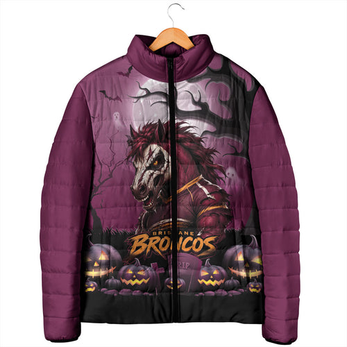 Custom Halloween Brisbane Broncos Padded Jacket Spooky Australia Mascot Rugby