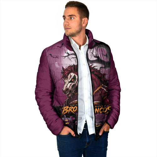 Custom Halloween Brisbane Broncos Padded Jacket Spooky Australia Mascot Rugby