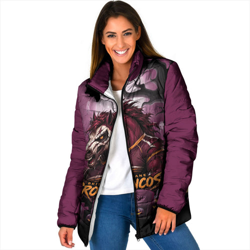 Custom Halloween Brisbane Broncos Padded Jacket Spooky Australia Mascot Rugby