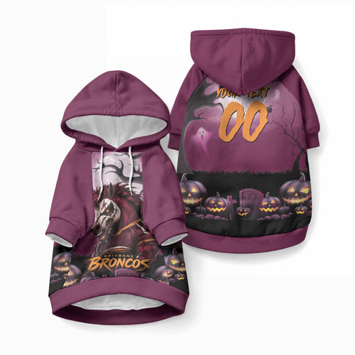 Custom Halloween Brisbane Broncos Pet Hoodie Spooky Australia Mascot Rugby