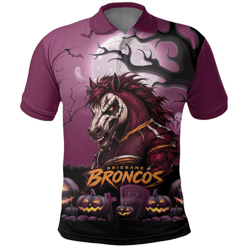 Custom Halloween Brisbane Broncos Polo Shirt Spooky Australia Mascot Rugby