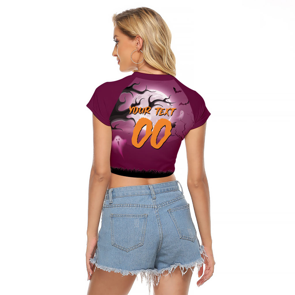 Custom Halloween Brisbane Broncos Raglan Cropped T Shirt Spooky Australia Mascot Rugby